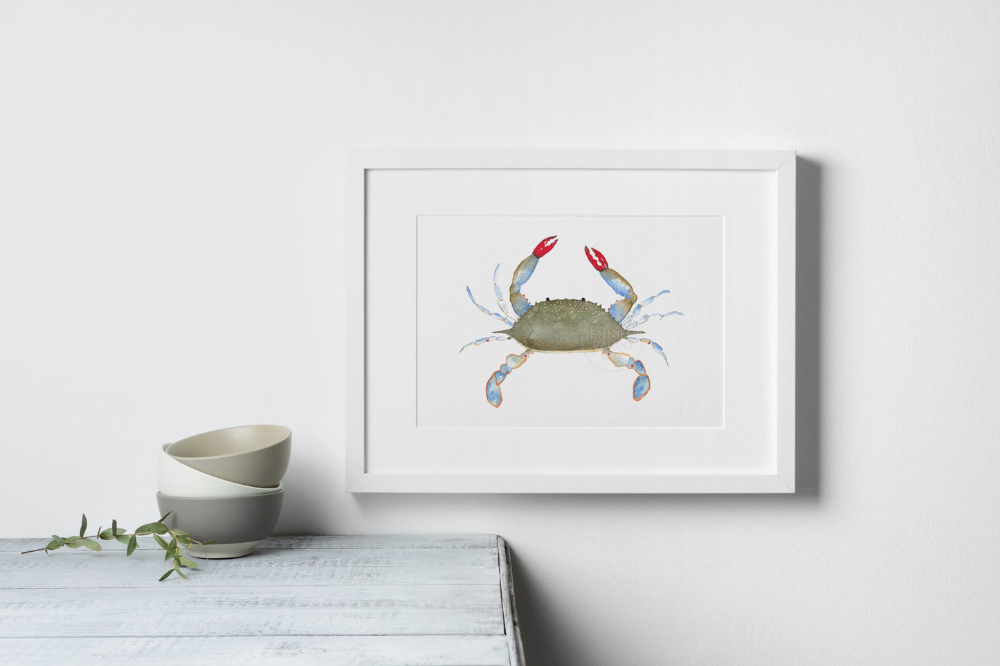 Blue Crab Watercolor Art Print | Coastal Nautical Wall Decor | Ocean Life Wall Art
