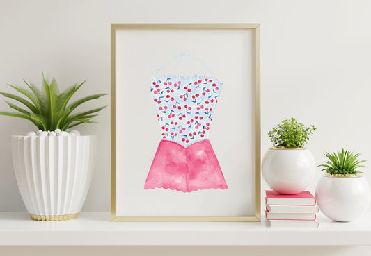Vintage Swimsuit Art Print, Girl Room Wall Art, Hand-painted watercolor print