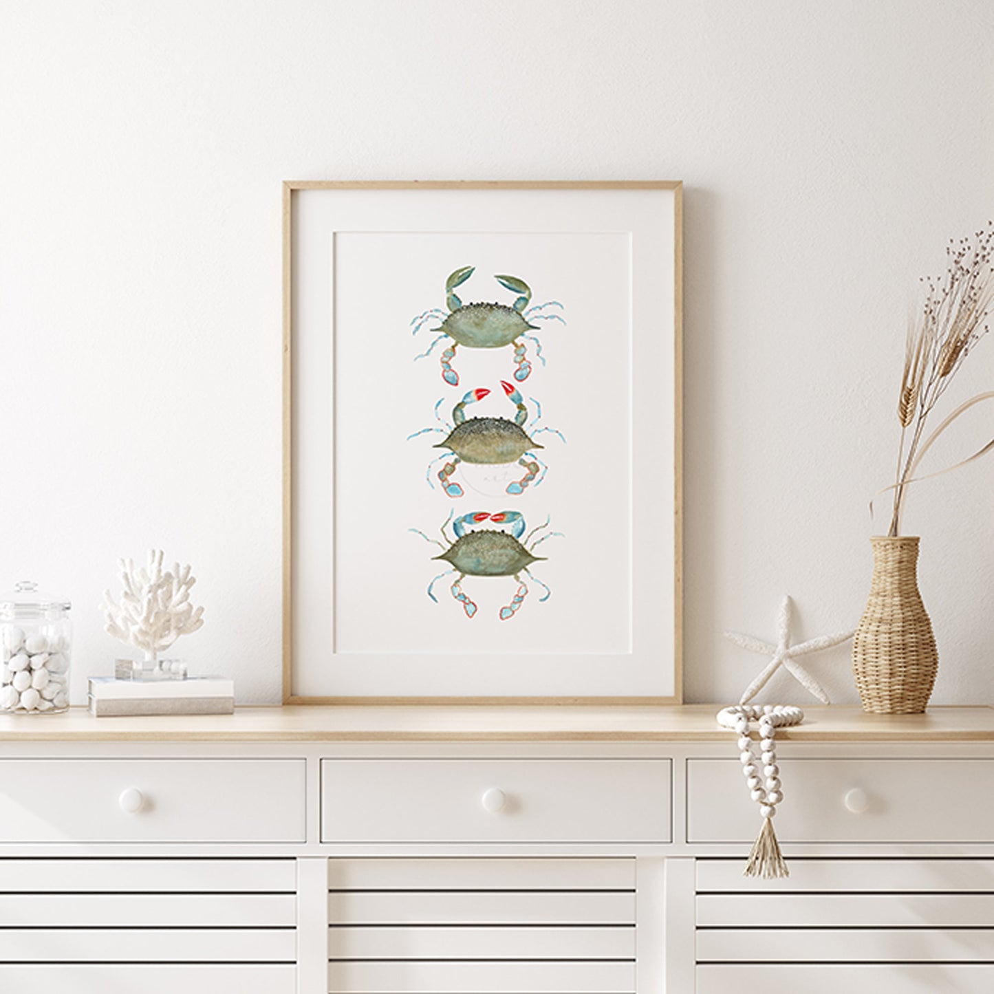 Blue Crab | Crab Wall Art | Hand-painted Watercolor Print | Coastal Wall Decor | Sea Life Artwork