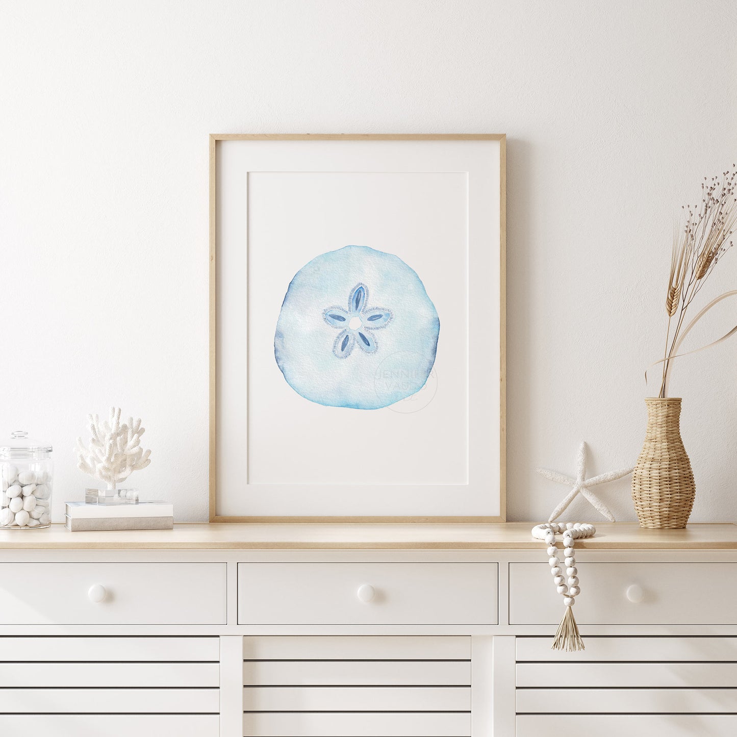 Sand Dollar Wall Art, Beach House Home Decor, Watercolor Print