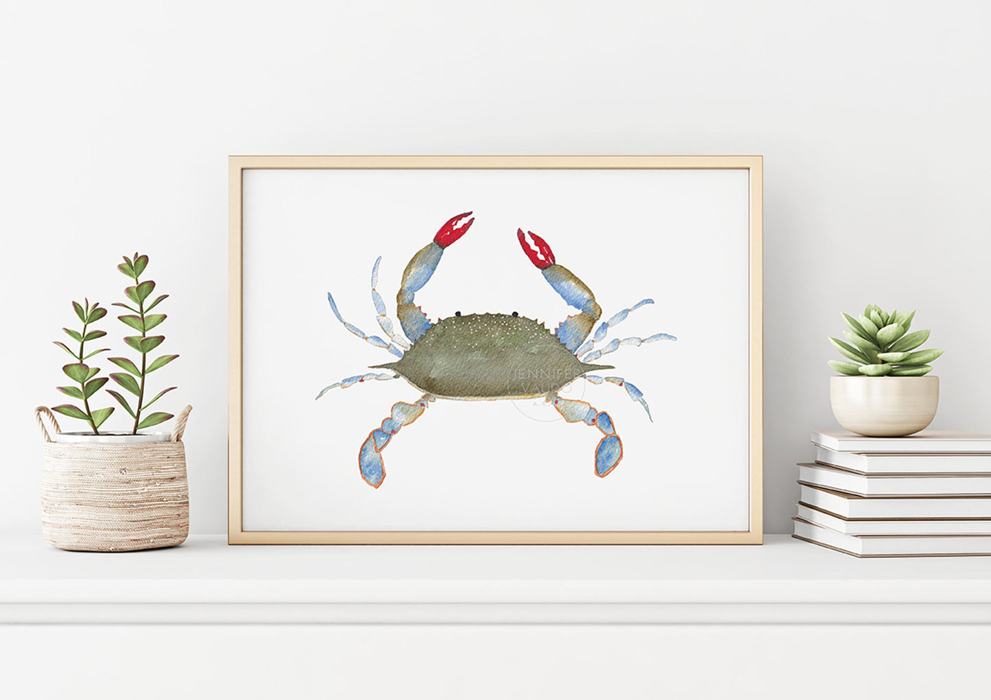 Blue Crab Watercolor Art Print | Coastal Nautical Wall Decor | Ocean Life Wall Art
