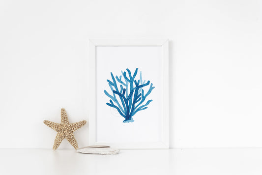 Blue Pillar Coral Wall Art, Coastal Home Decor, Watercolor Print