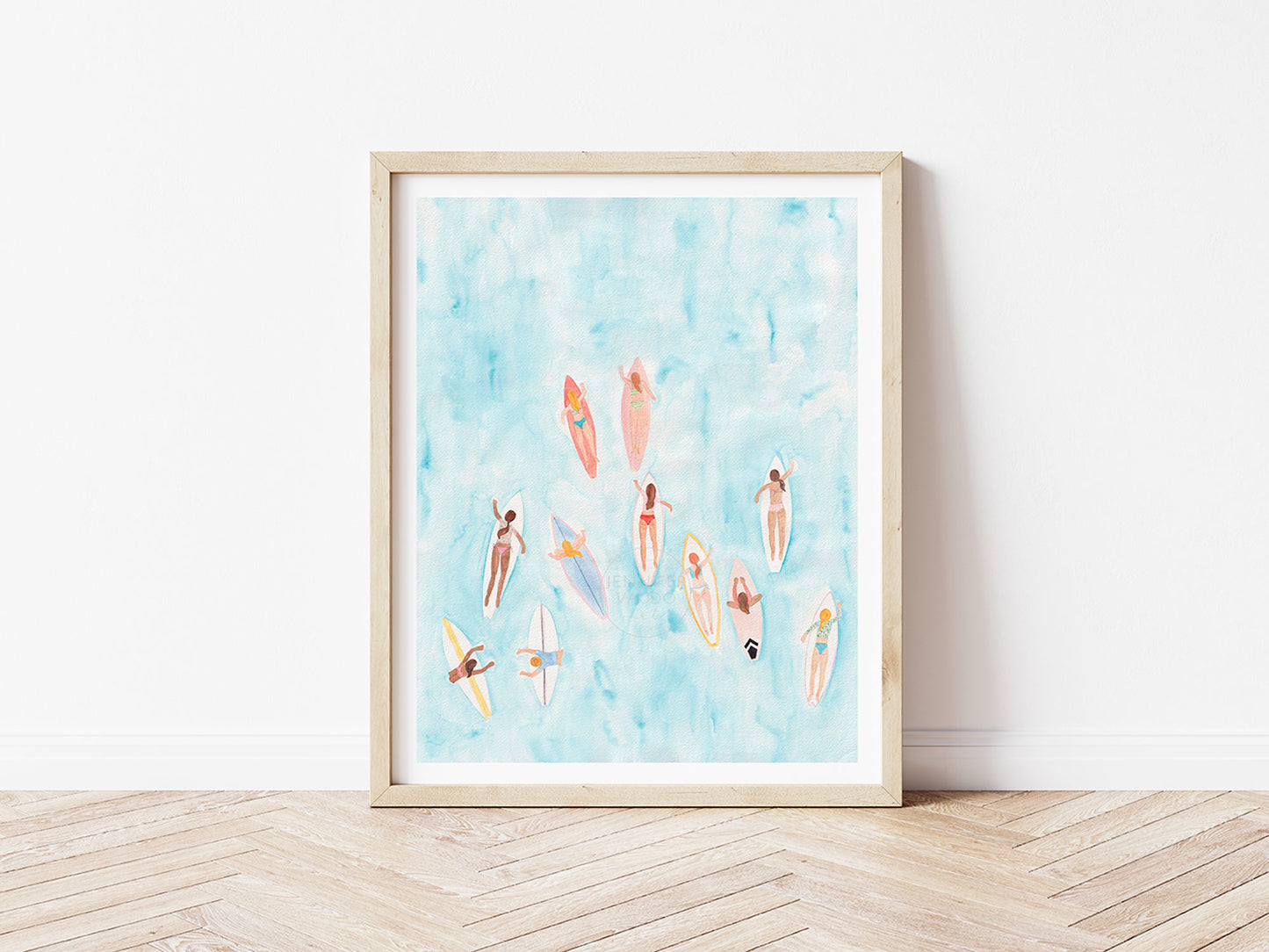 Surf Wall Art Surfer Girl Art Print Tropical Dorm Artwork Ocean Inspired Feminine Decor Coastal Hand-painted print Beachy home decor Lineup