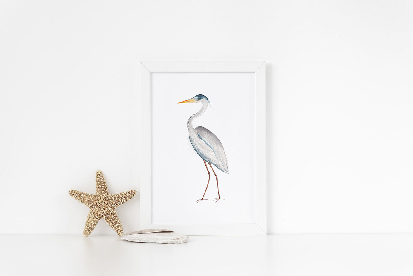 Blue Heron Art Print | Coastal Bird Wall Decor | Nautical | Wildlife Artwork
