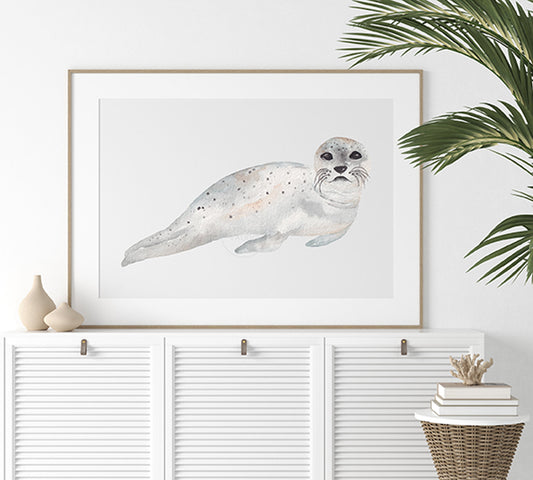 Seal Wall Art, Watercolor Seal Print, Nautical Nursery Art, Gender Neutral Coastal Art, Maritime Sea Farer Marine Animal Wall Decor, Coastal