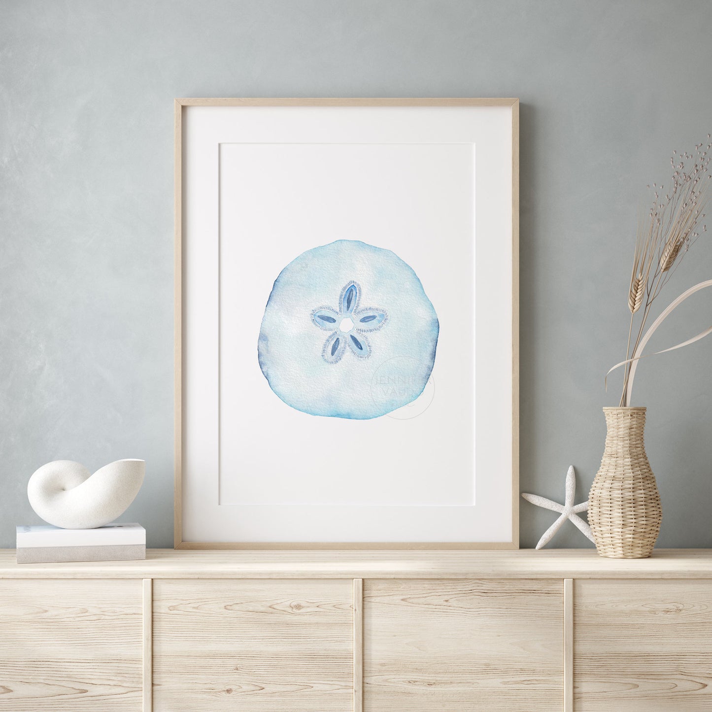 Sand Dollar Wall Art, Beach House Home Decor, Watercolor Print