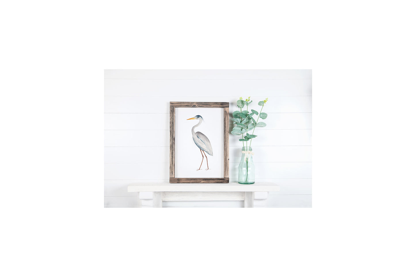 Blue Heron Art Print | Coastal Bird Wall Decor | Nautical | Wildlife Artwork