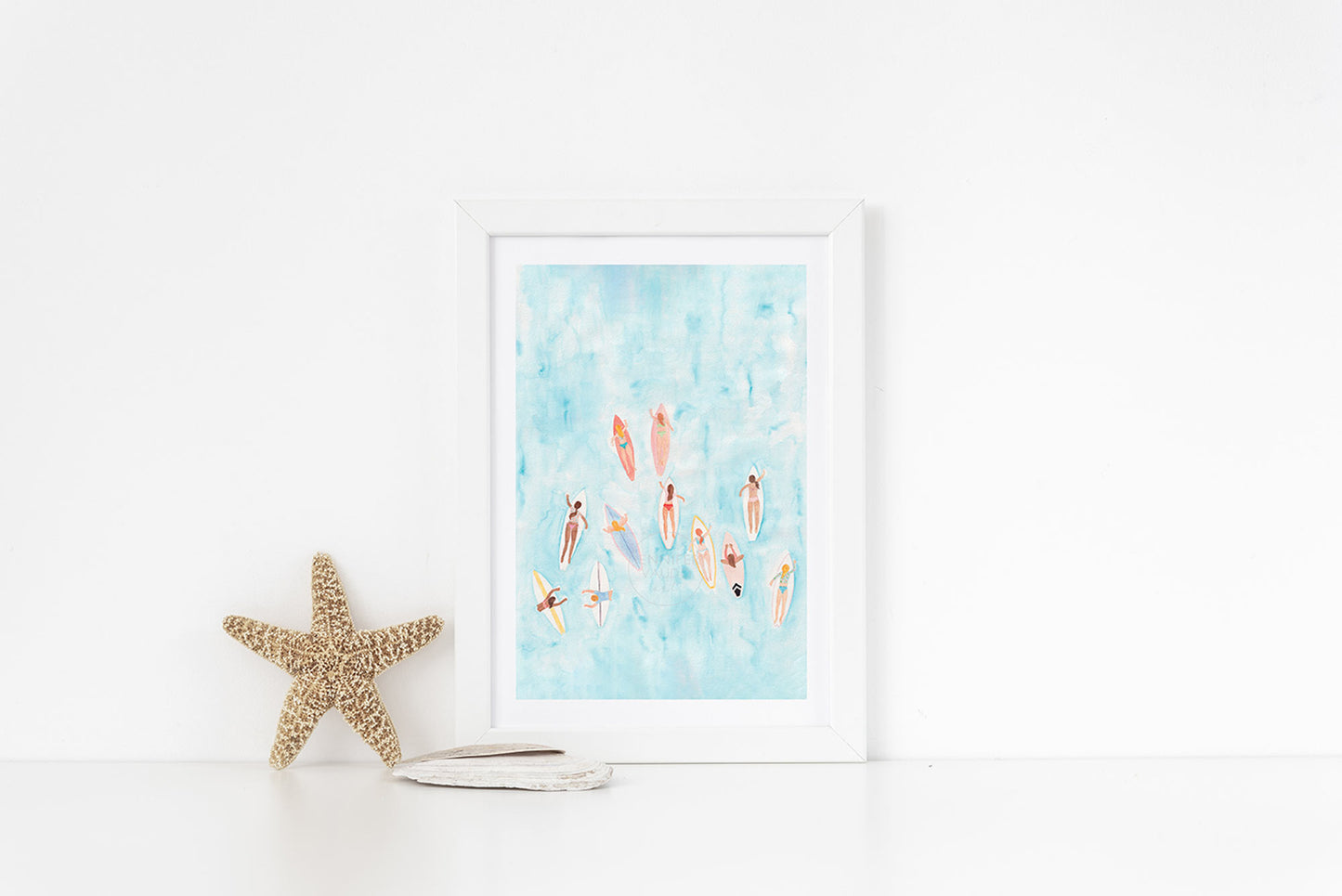 Surf Wall Art Surfer Girl Art Print Tropical Dorm Artwork Ocean Inspired Feminine Decor Coastal Hand-painted print Beachy home decor Lineup