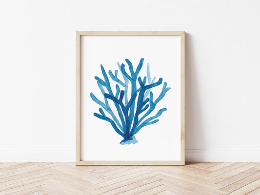 Blue Pillar Coral Wall Art, Coastal Home Decor, Watercolor Print