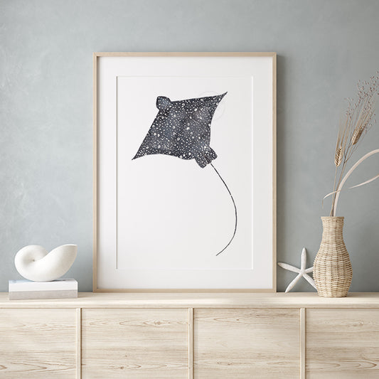 Spotted Eagle Ray Watercolor Print: Marine Life Wall Art