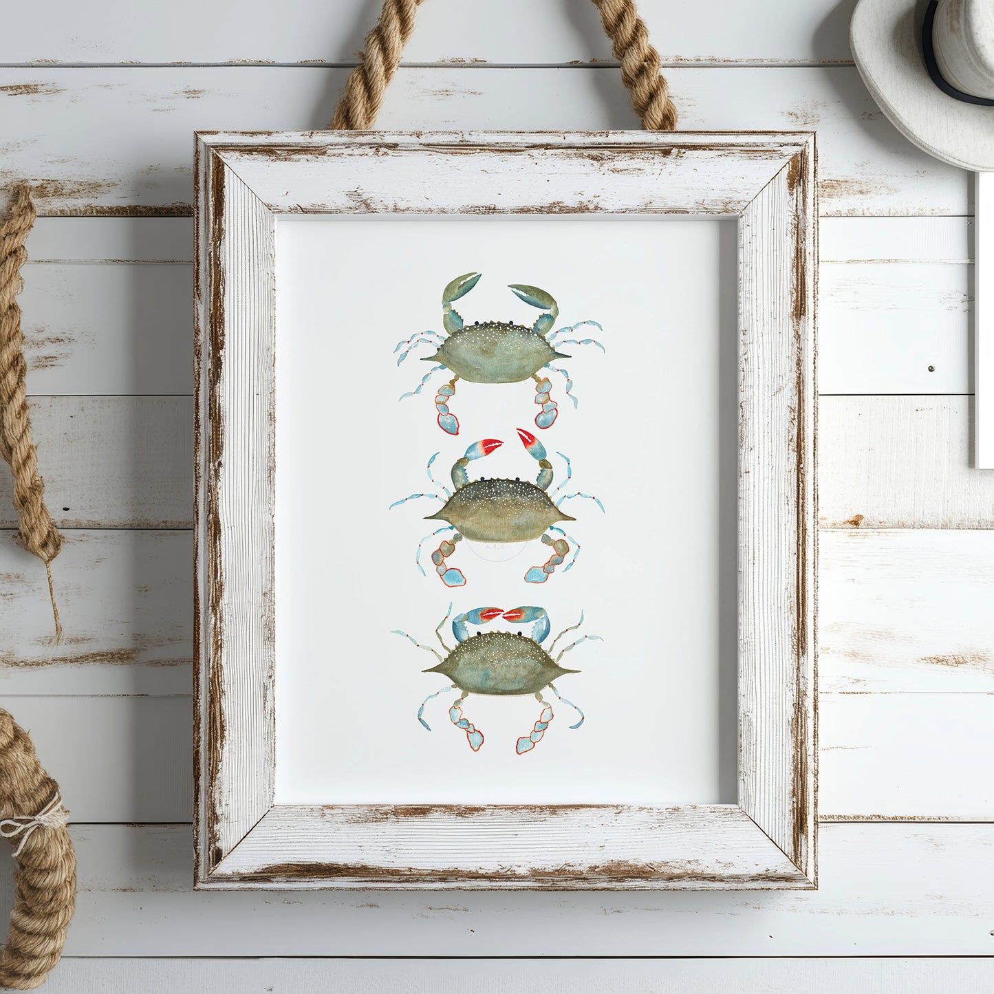 Blue Crab | Crab Wall Art | Hand-painted Watercolor Print | Coastal Wall Decor | Sea Life Artwork