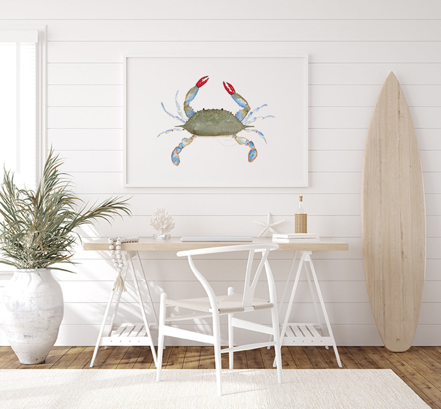 Blue Crab Watercolor Art Print | Coastal Nautical Wall Decor | Ocean Life Wall Art