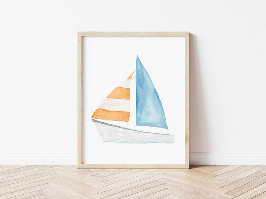Sailboat Watercolor Print, Boat Wall Art, Nautical Art Print, Coastal