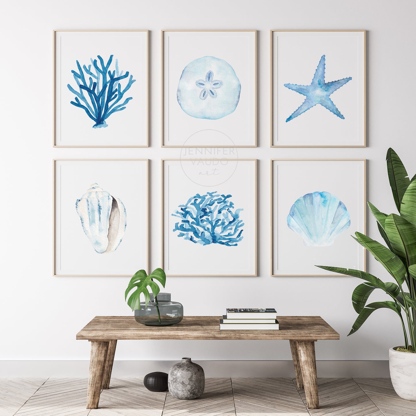 Set of Six Coastal Art Prints, Nautical Home Decor, Beach Inspired Watercolor Art Prints