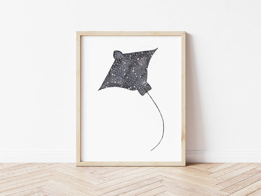 Spotted Eagle Ray Watercolor Print: Marine Life Wall Art