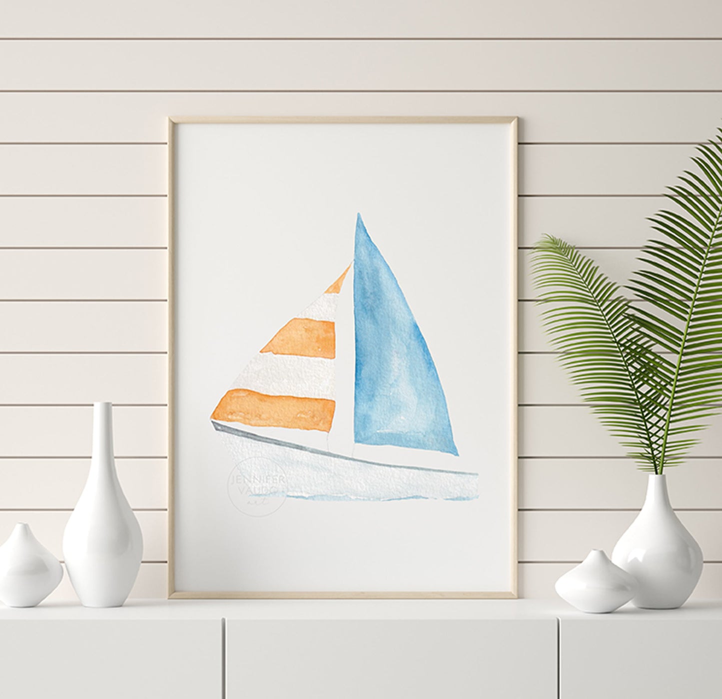 Sailboat Watercolor Print, Boat Wall Art, Nautical Art Print, Coastal