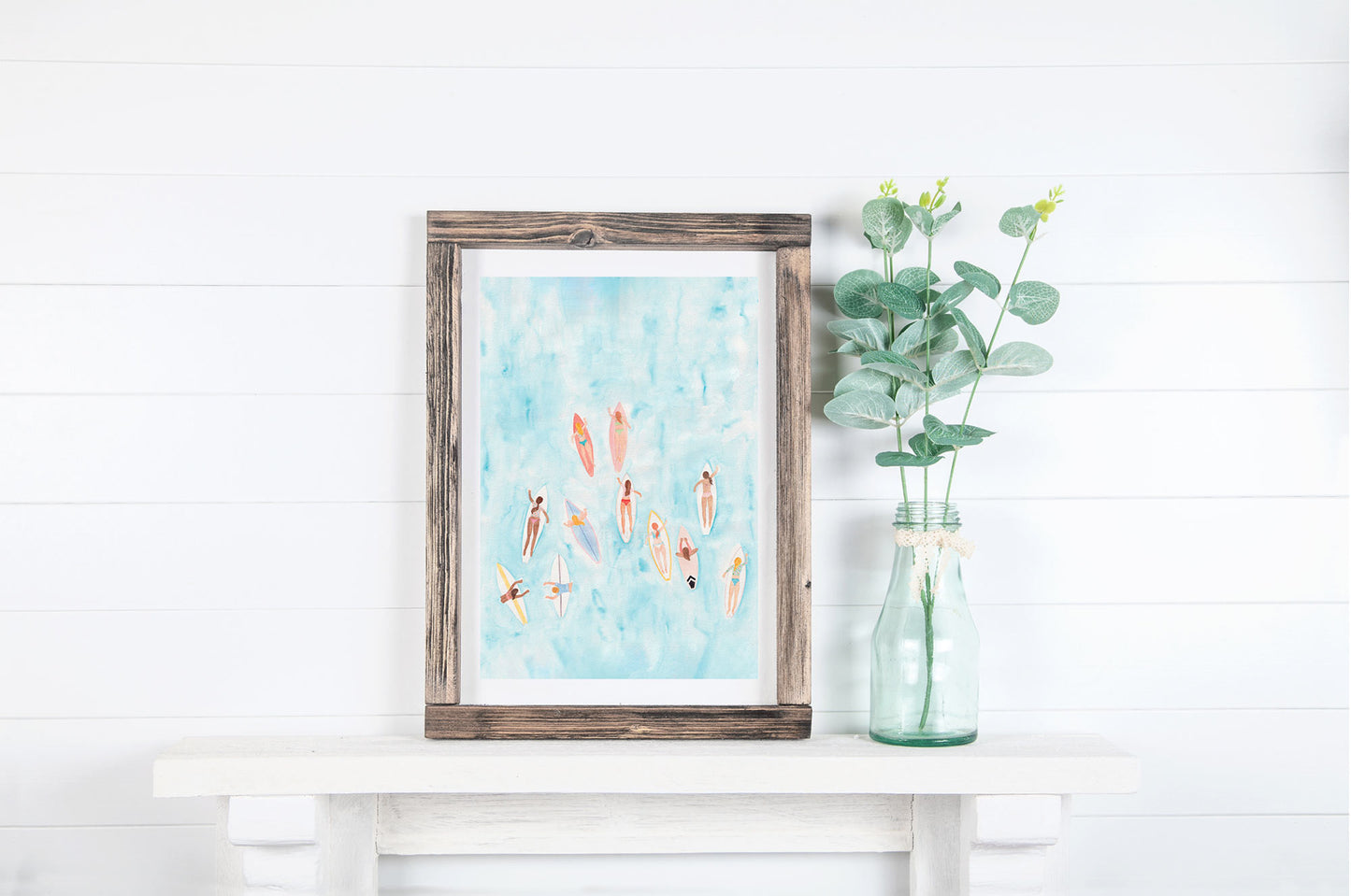 Surf Wall Art Surfer Girl Art Print Tropical Dorm Artwork Ocean Inspired Feminine Decor Coastal Hand-painted print Beachy home decor Lineup