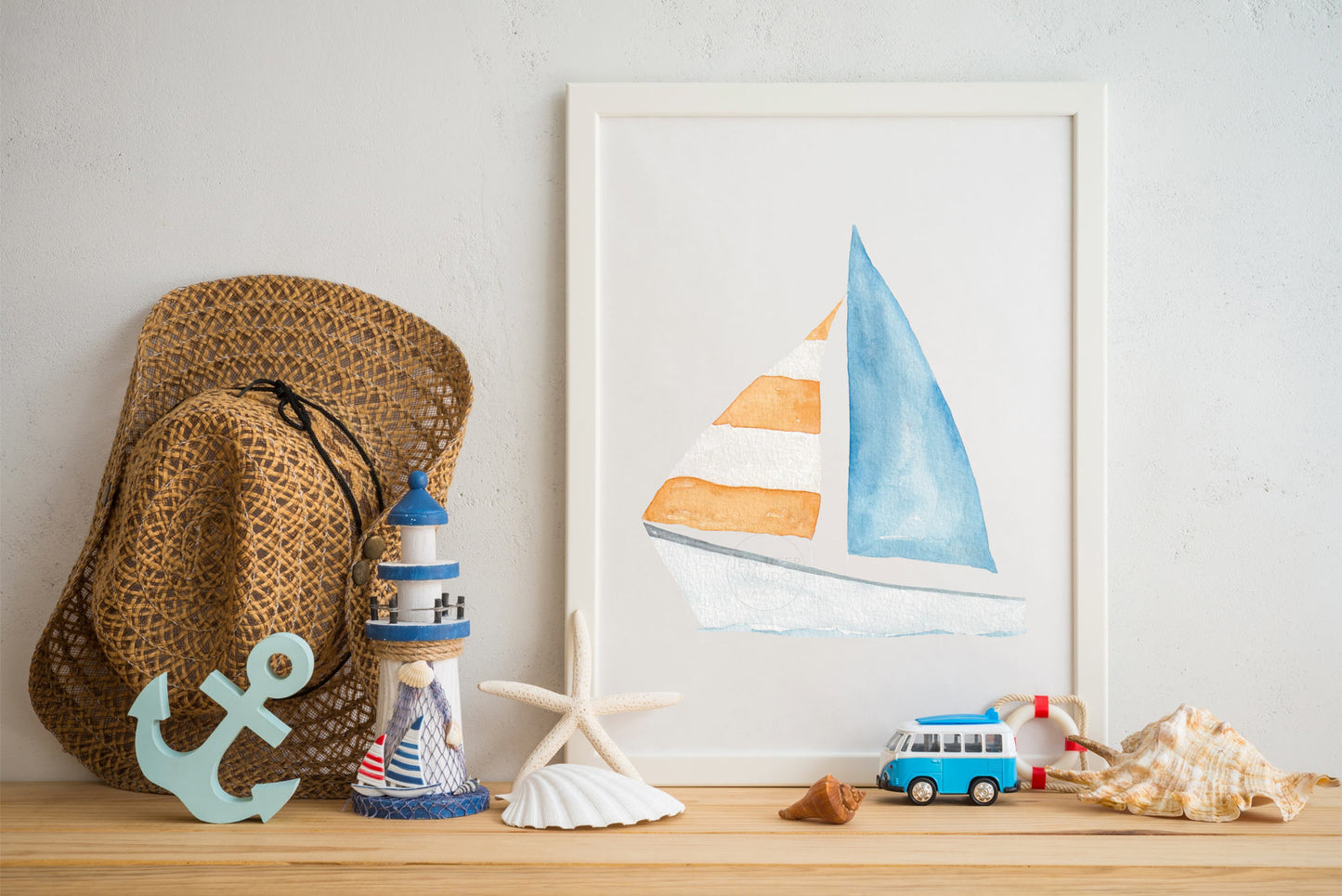 Sailboat Watercolor Print, Boat Wall Art, Nautical Art Print, Coastal