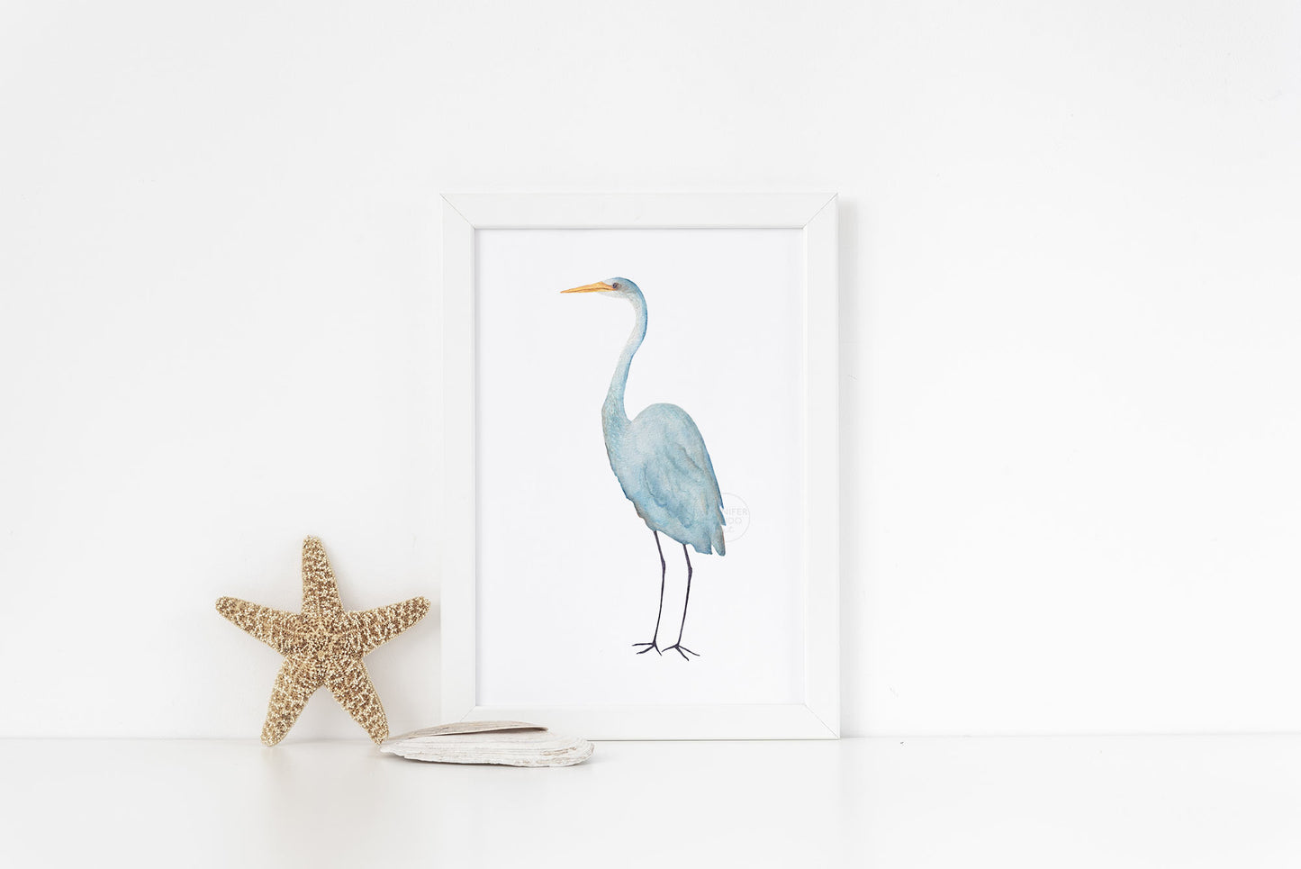 Blue Heron Wall Art, Coastal Home Decor, Hand-painted Print