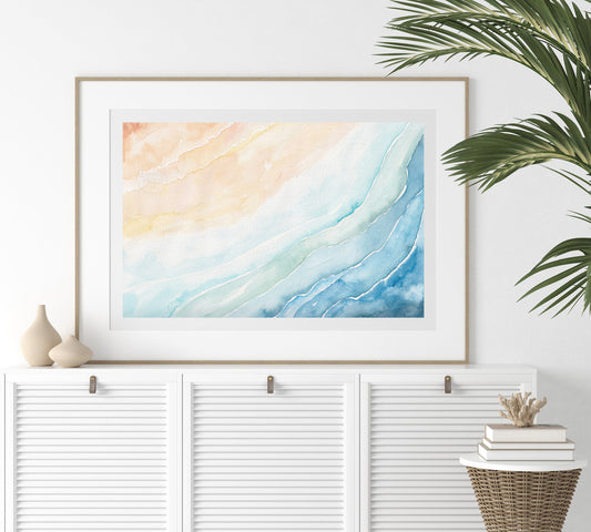 Abstract Beach Wall Art, Coastal Home Decor, Beach House Watercolor Print