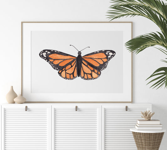 Butterfly Art Print, Watercolor Monarch Butterfly, Hand-painted print