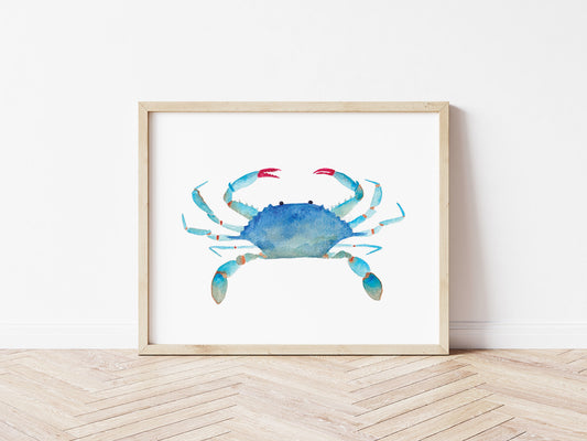 Blue Crab Wall Art, Watercolor Print