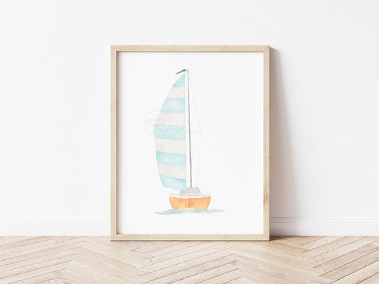 Sailboat Watercolor Print, Boat Wall Decor, Nautical Art Print, Coastal Decor, Gender neutral nursery