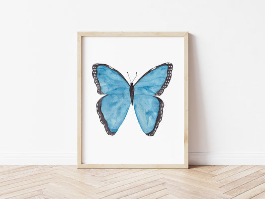 Butterfly Art Print, Watercolor Blue Morpho Butterfly, Butterfly Wall Decor