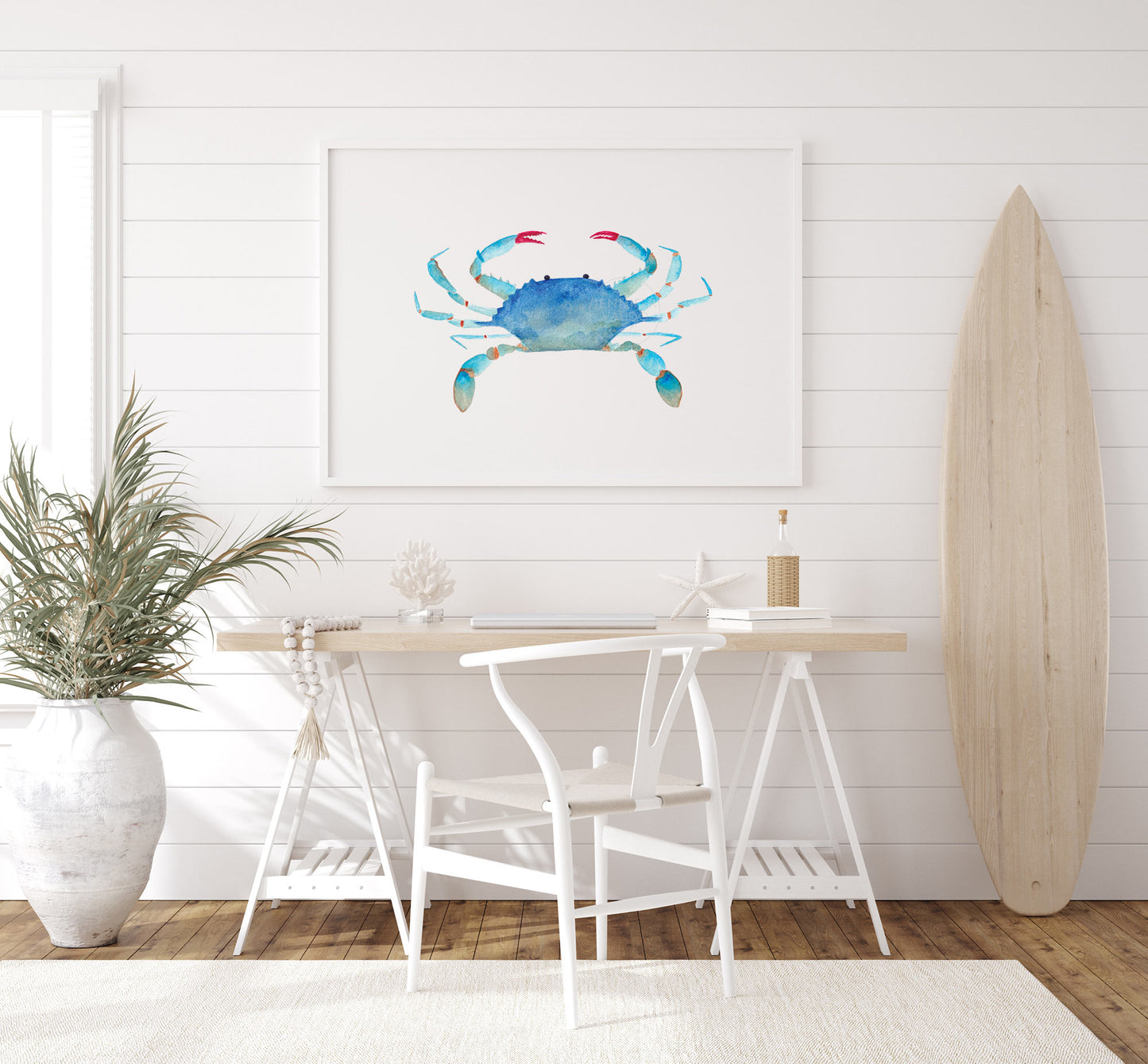 Blue Crab Wall Art, Watercolor Print