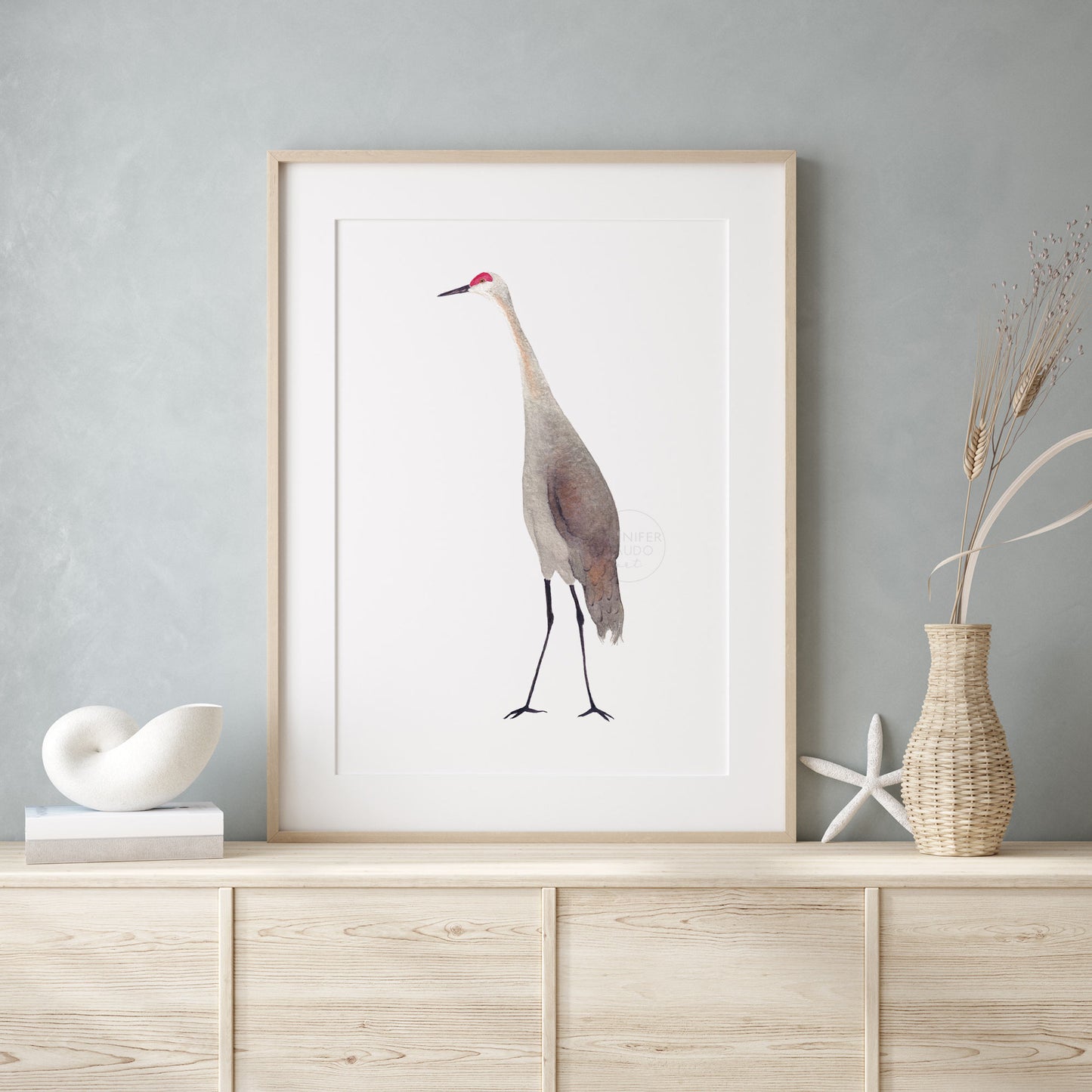 Sandhill Crane Wall Art, Bird Home Decor, Crane Watercolor Print