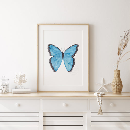 Butterfly Art Print, Watercolor Blue Morpho Butterfly, Butterfly Wall Decor