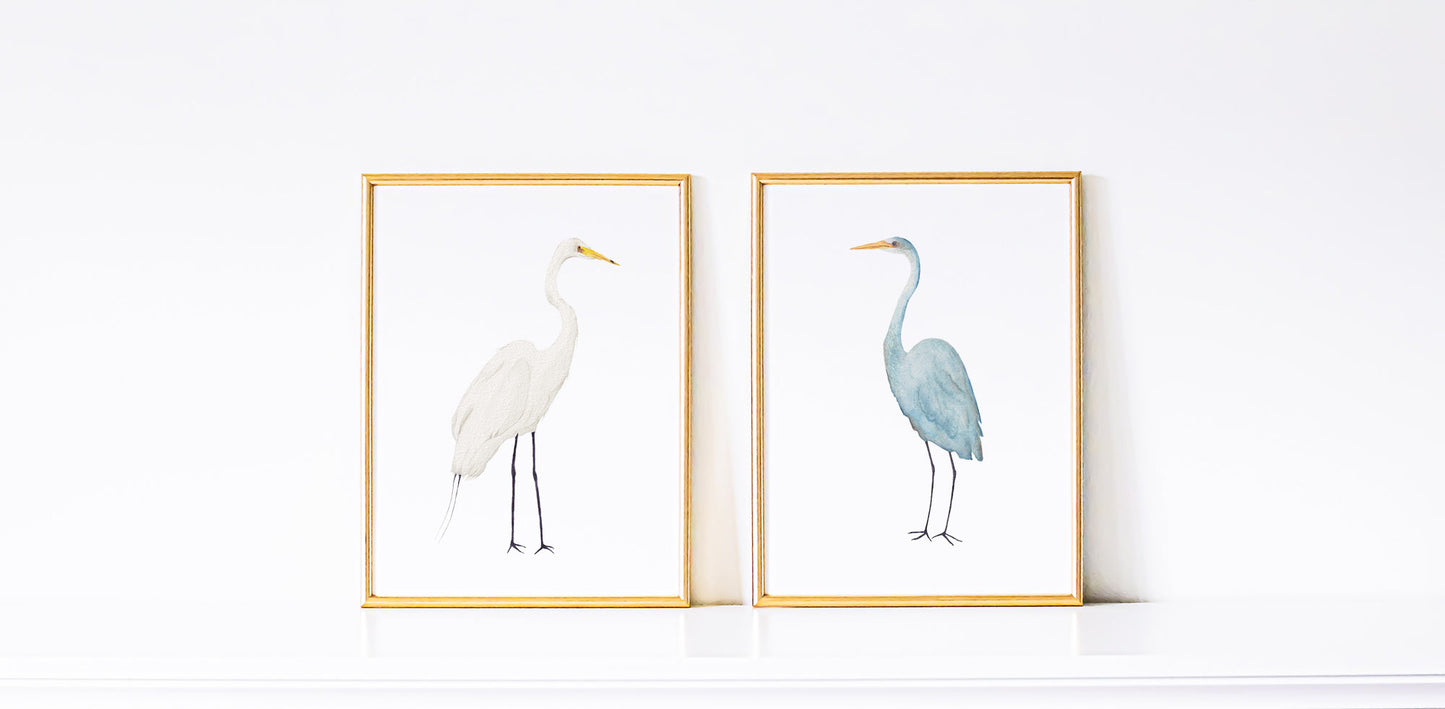 Blue Heron Wall Art, Coastal Home Decor, Hand-painted Print