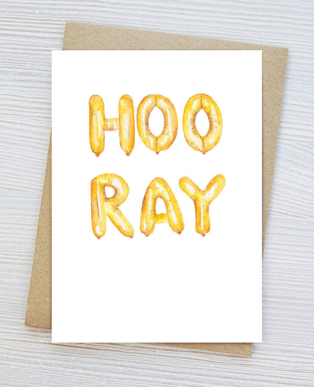 Hooray Greeting Card, Celebration, Hand-painted Watercolor print, Blank Inside