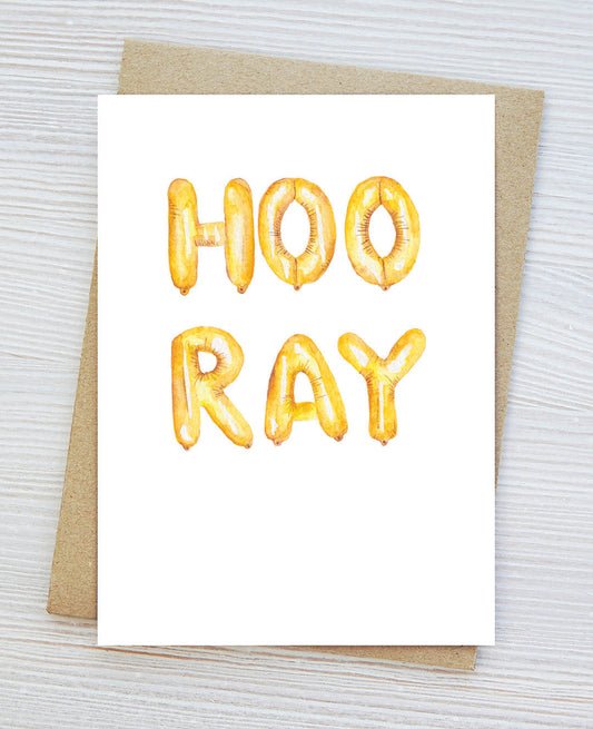 Hooray Greeting Card, Celebration, Hand-painted Watercolor print, Blank Inside