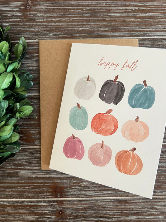 Happy Fall card, Jewel-tone pumpkins greeting card, halloween, seasonal