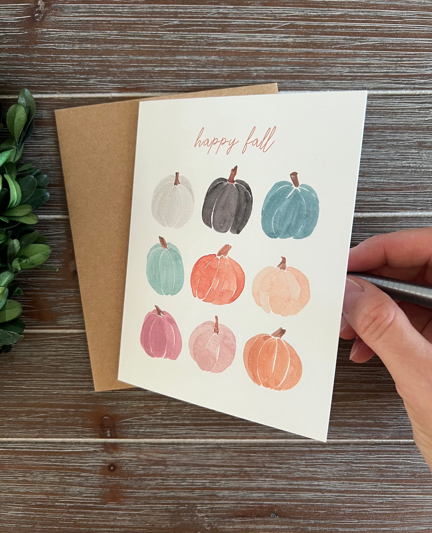 Happy Fall card, Jewel-tone pumpkins greeting card, halloween, seasonal