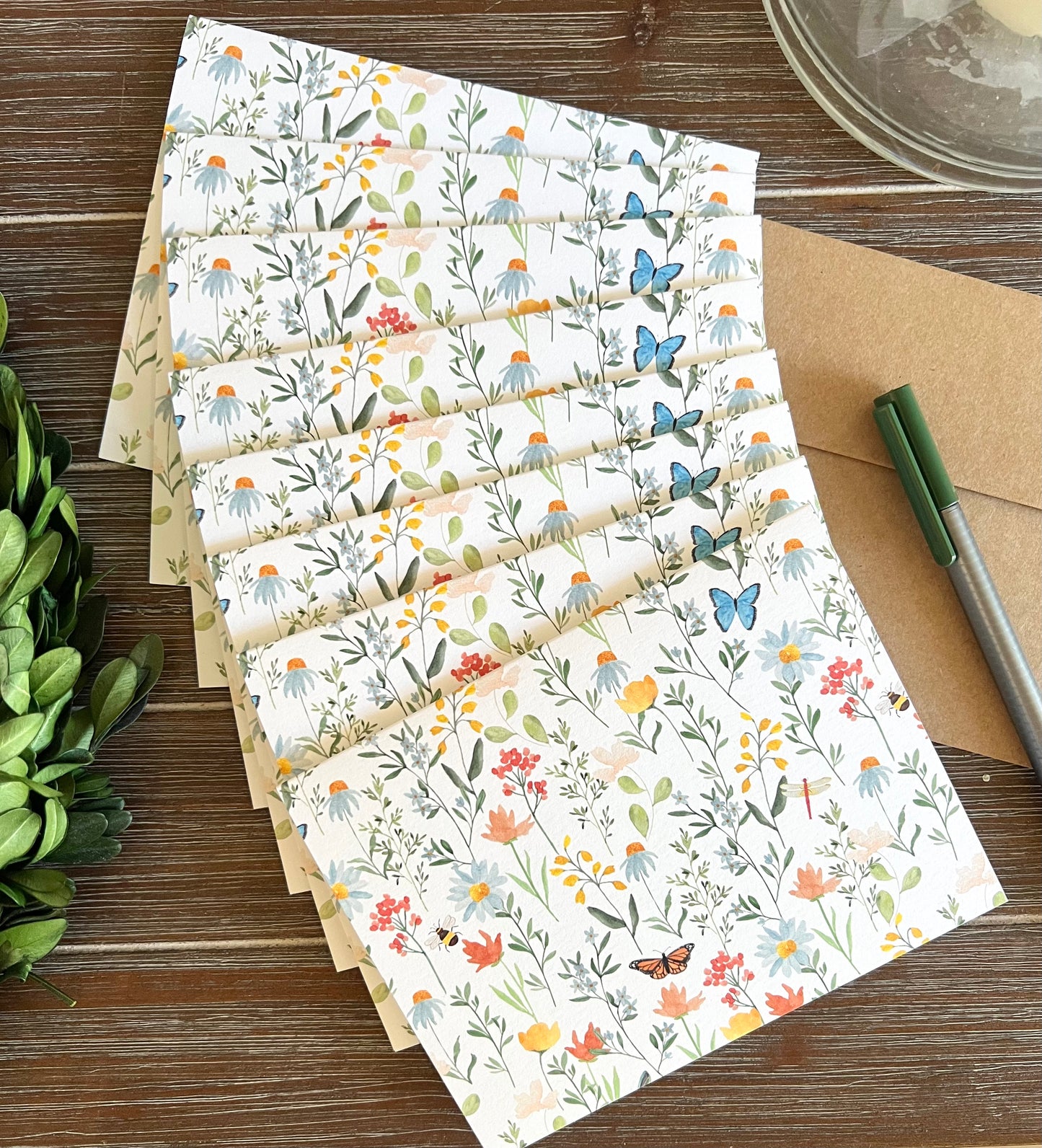 Garden Greeting Card Set, Wildflower Note Cards, Blank Inside