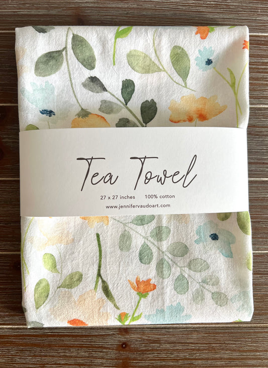 Floral Tea Towel, Kitchen Decor, Botanical Hand Towel, Watercolor