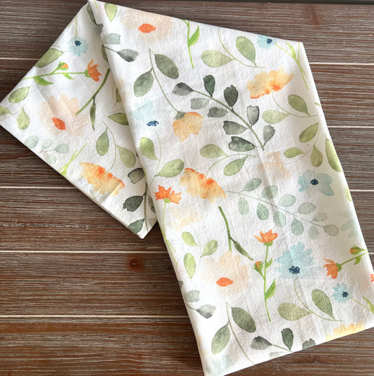 Floral Tea Towel, Kitchen Decor, Botanical Hand Towel, Watercolor