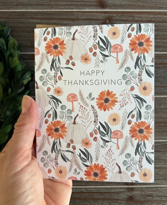 Thanksgiving Card, Happy Thanksgiving, Fall, Autumn, Cozy Vibes, Cabincore, hand-painted print