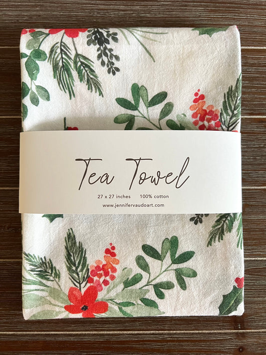 Christmas Tea Towel, Kitchen Decor, Holiday Hand Towel, Hostess Gift