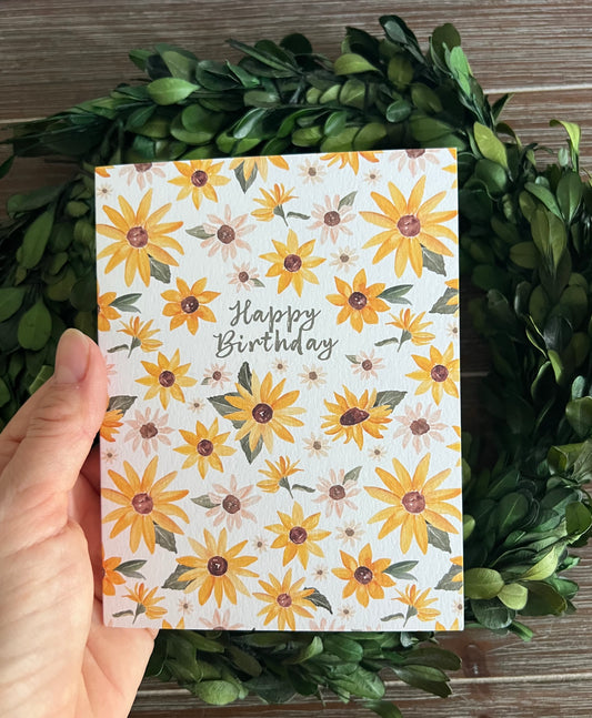 Sunflower birthday card, Sweet birthday wishes, Watercolor Florals, blank inside, Card for her, Greeting Card Hand-painted print