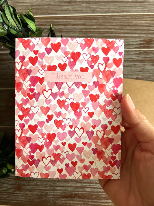 I Heart You Card, Valentine's Day, Watercolor Hearts