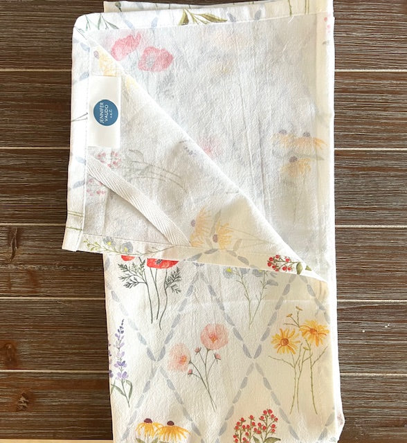 Tea Towel, Pastel Wildflowers, Floral Trellis, Watercolor