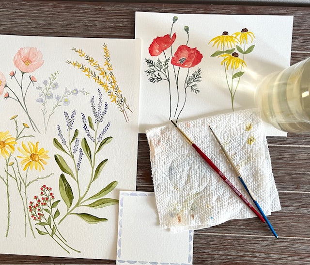 Tea Towel, Pastel Wildflowers, Floral Trellis, Watercolor