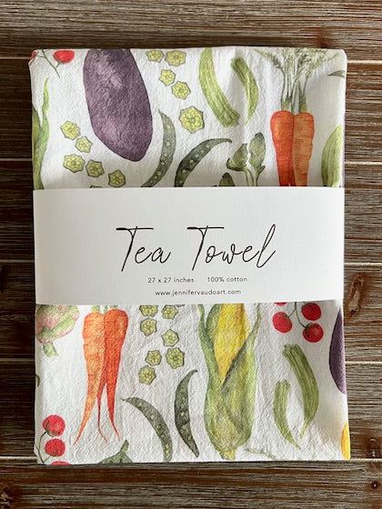 Garden Tea Towel, Vegetables, Produce, Watercolor Hand Towel