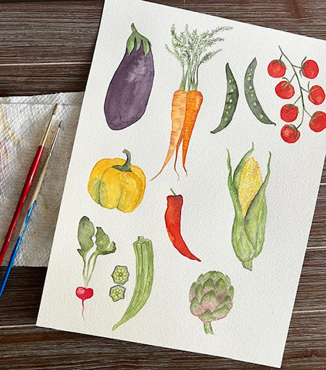 Garden Tea Towel, Vegetables, Produce, Watercolor Hand Towel