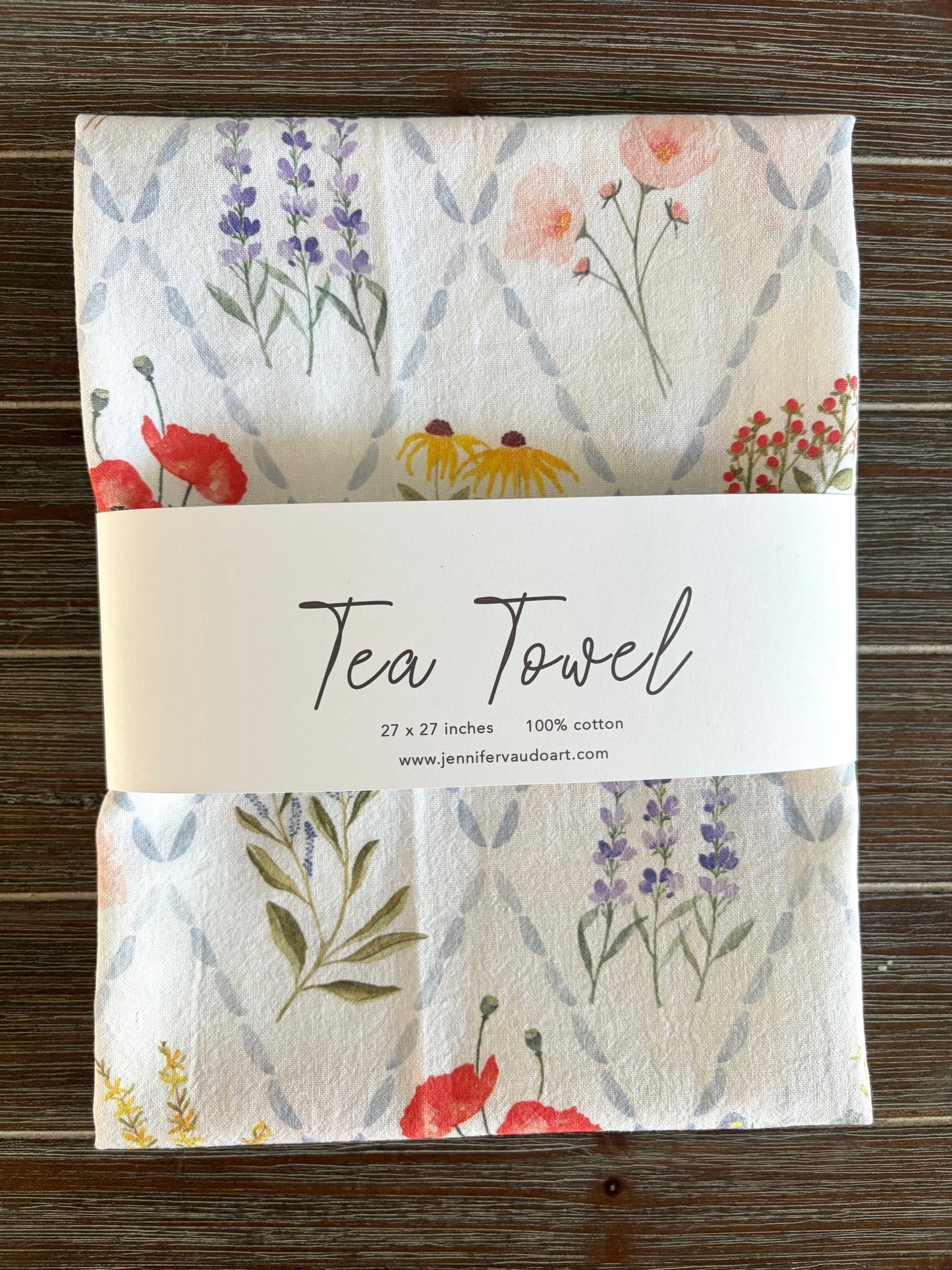 Tea Towel, Pastel Wildflowers, Floral Trellis, Watercolor