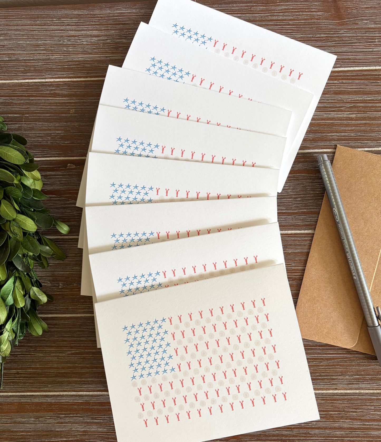American Flag Stationery Set, Fourth of July Cards, Patriotic Note Cards, blank inside