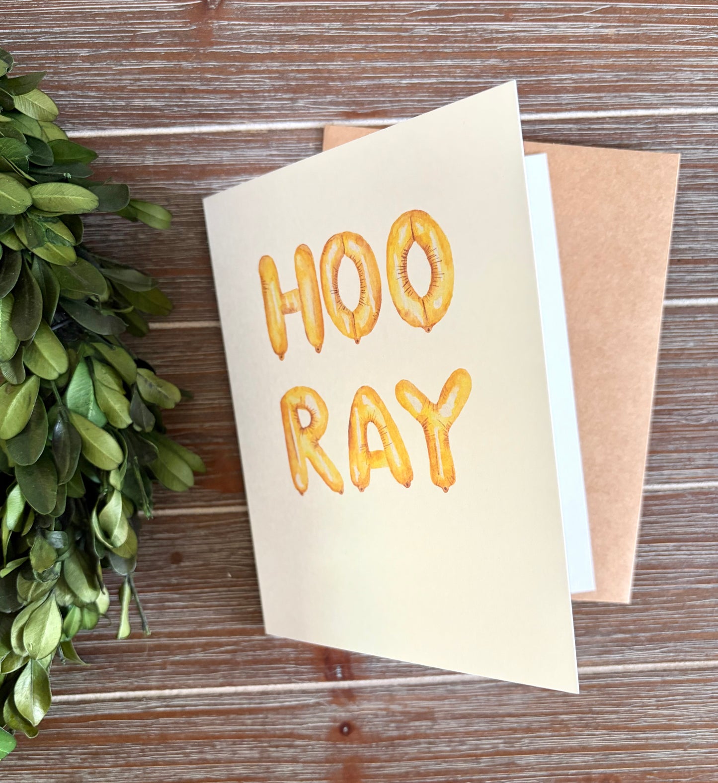 Hooray Greeting Card, Celebration, Hand-painted Watercolor print, Blank Inside